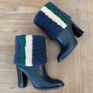 TORY BURCH Bamford blue green shearling boots sz 9.5